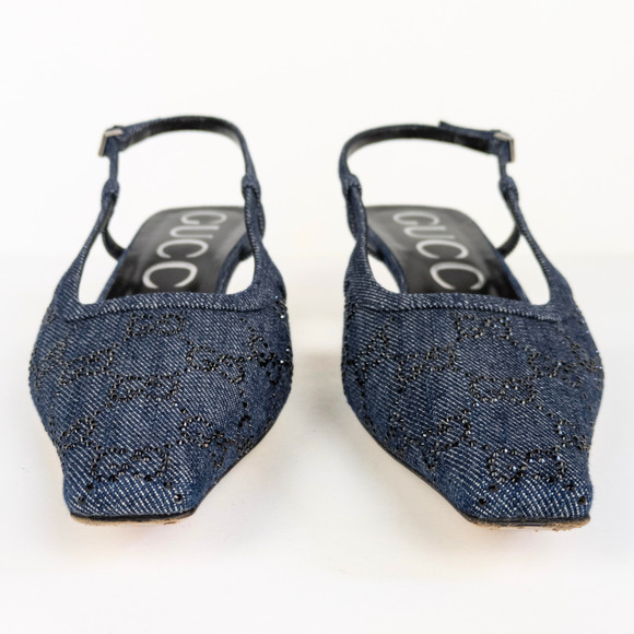 GUCCI Blue Denim GG Crystal Monogram Demi Slingback Pump Women's EU 38 / US 8 - Picture 6 of 13